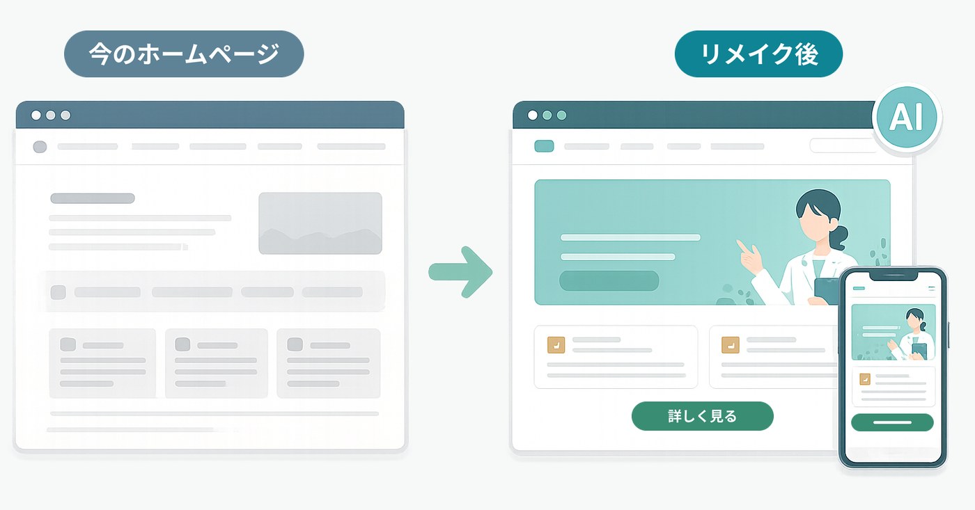 今のホームページとRe:DENTでリニューアルした後のホームページの比較イメージ